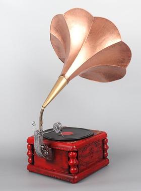 复古留声机模型 铁制纯手工做旧古典大唱机 酒店摄影居家装饰摆件