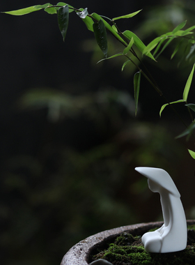 姜太公钓鱼摆件微景观陶瓷小船人物鱼缸水族流水假山造景盆景装饰