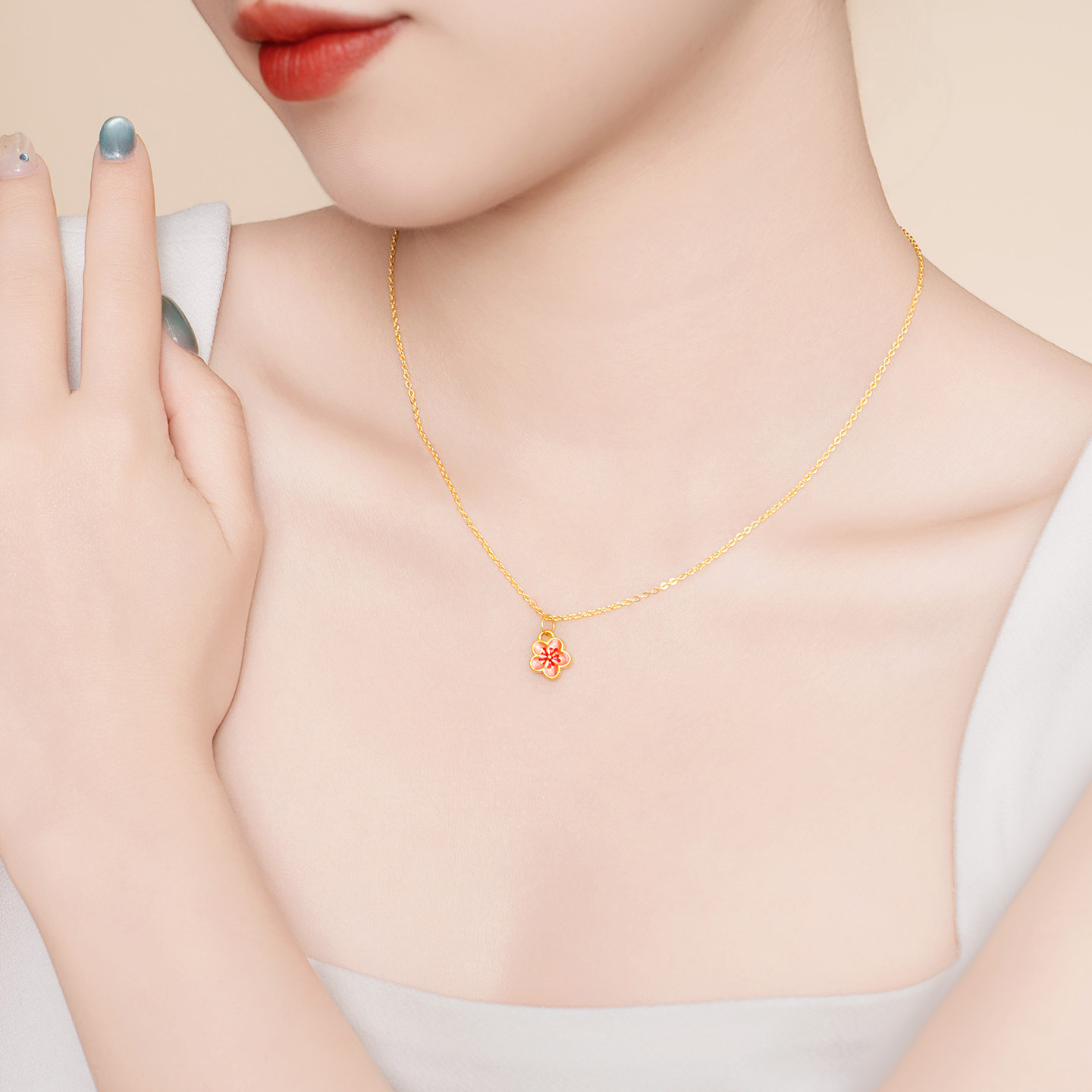 水贝黄金官方旗舰店足金999小桃花吊坠珐琅彩小克重礼物送女友,淘宝优惠券,粉丝福利购,淘宝优惠卷