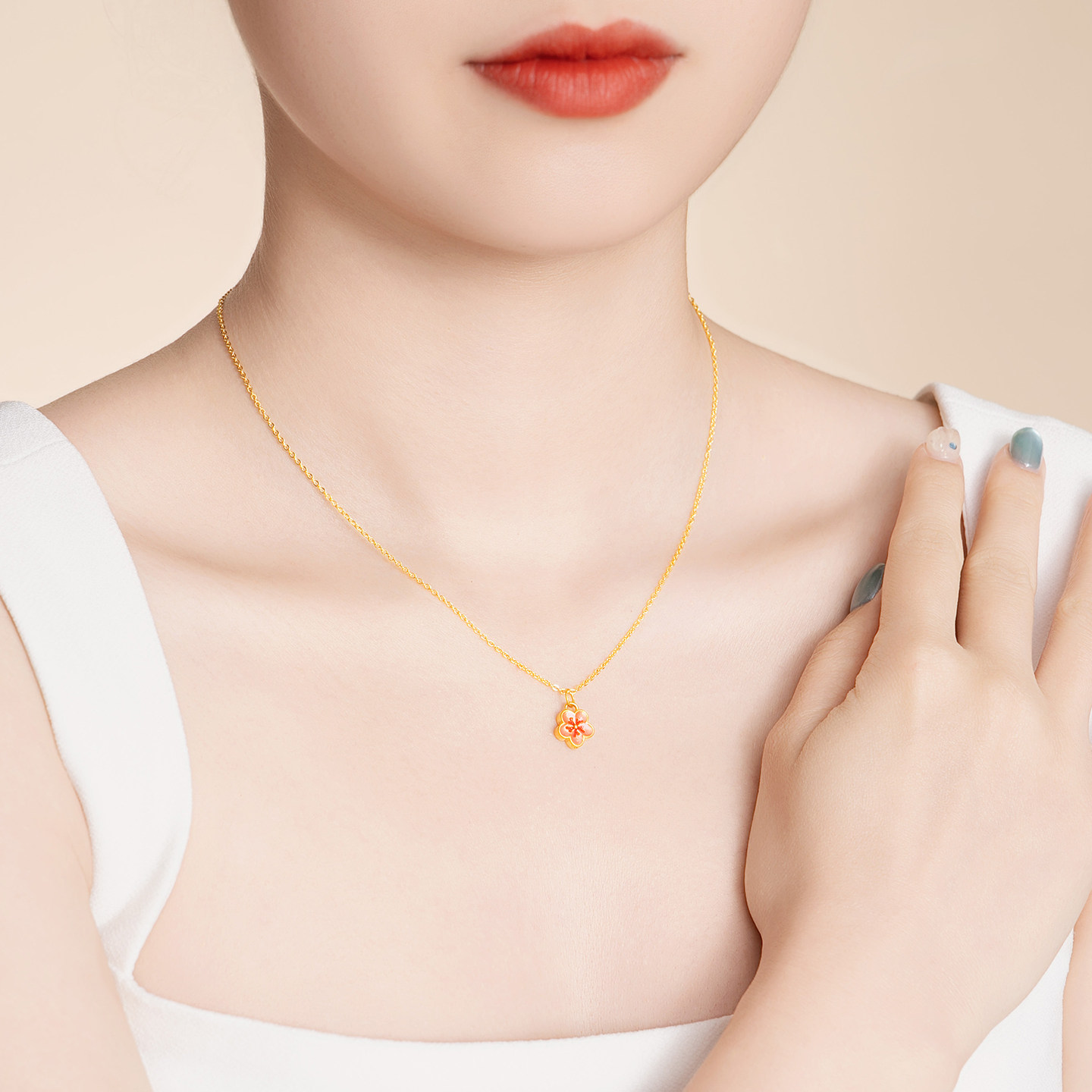 水贝黄金官方旗舰店足金999小桃花吊坠珐琅彩小克重礼物送女友,淘宝优惠券,粉丝福利购,淘宝优惠卷