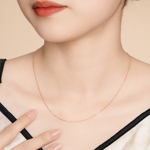 水贝黄金官方旗舰店18K项链O字链百搭玫瑰金锁骨链金饰礼物送女友 - 图2
