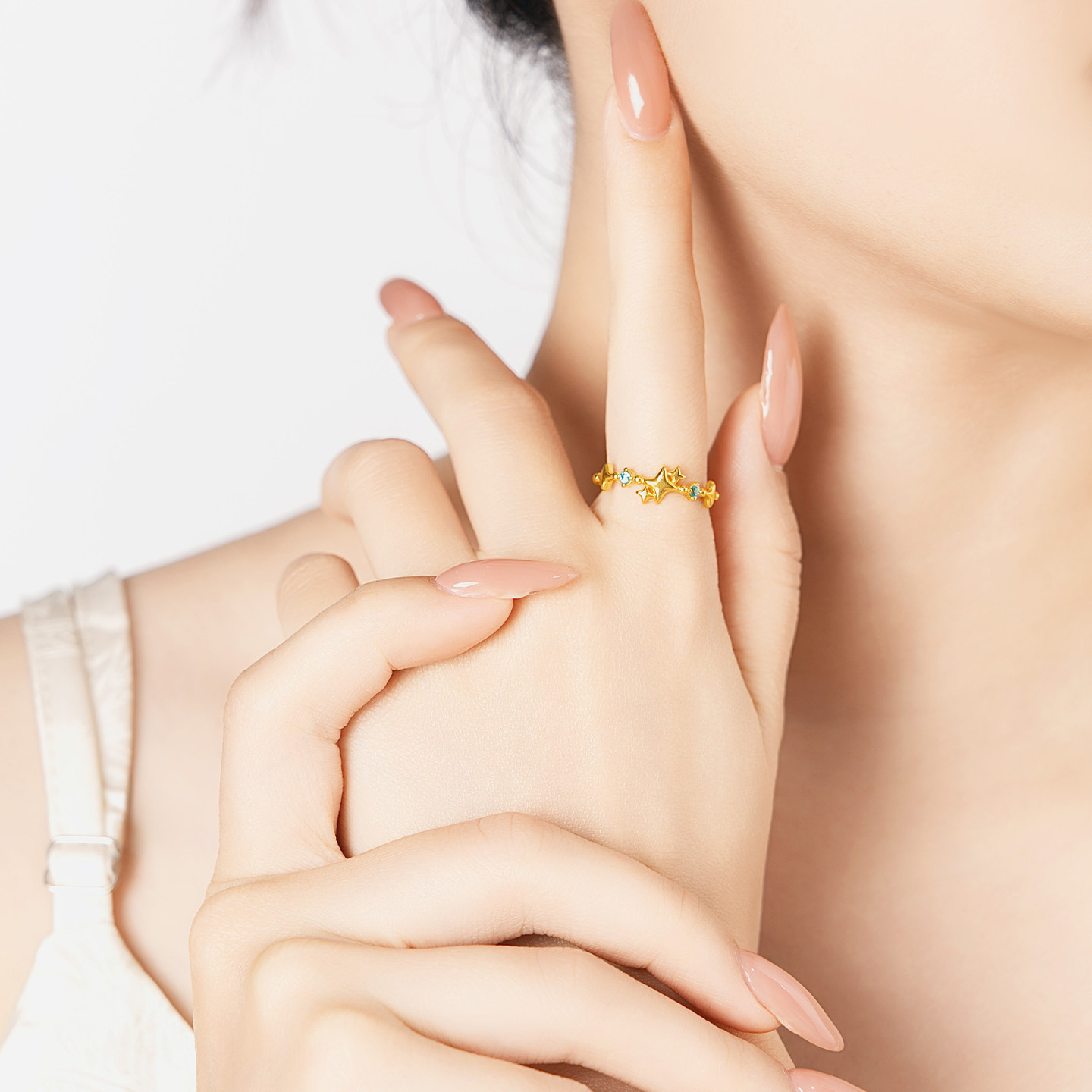 水贝黄金官方旗舰店足金999流光星语戒指小克重金饰镶嵌锆石礼物,淘宝优惠券,粉丝福利购,淘宝优惠卷