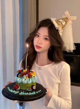 生日帽发夹氛围感穿搭生日拍照出片蝴蝶结头饰装饰创意礼物送女生