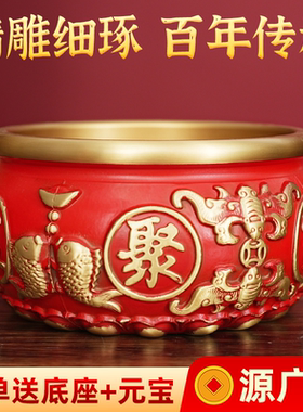 黄铜八福聚宝盆摆件招财进宝