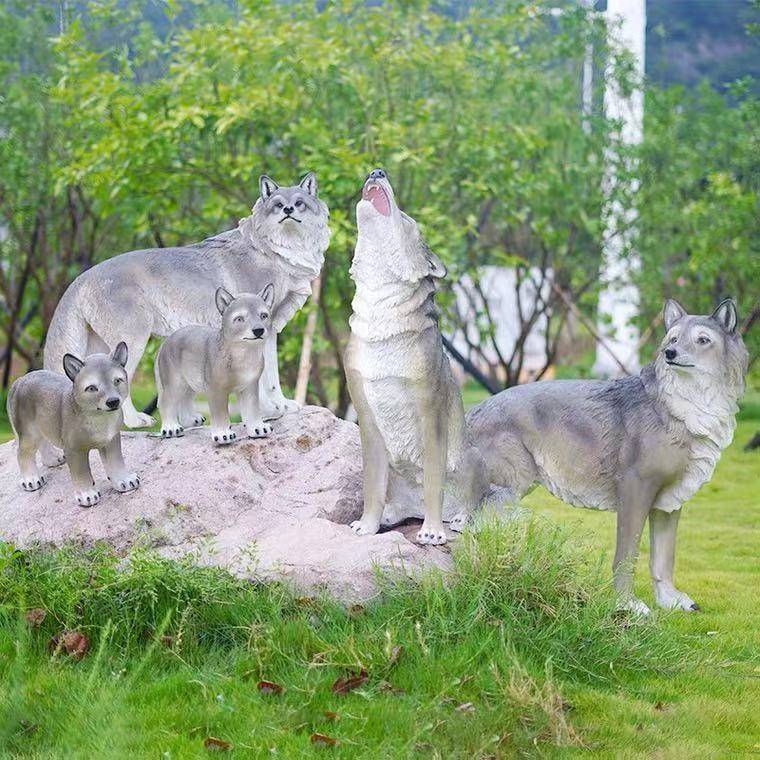 仿真狼摆件玻璃钢雕塑户外园林景观动物模型公园景区草坪小摆件 - 图0