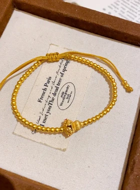 真金电镀锆石条纹太阳手镯复古轻奢高级感手环新中式时尚手饰