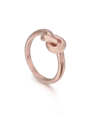 欧美甜美指环女日系18k镀金打结同心结女士钛钢戒指饰品