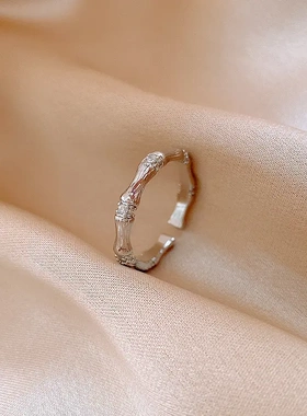 真金电镀复古锆石竹节开口戒指简约时尚百搭食指戒轻奢高级感手饰