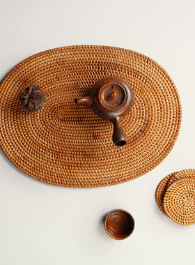 功夫茶具竹干泡茶盘杯垫 越南藤编餐垫餐桌隔热 碗碟盘子茶壶承托