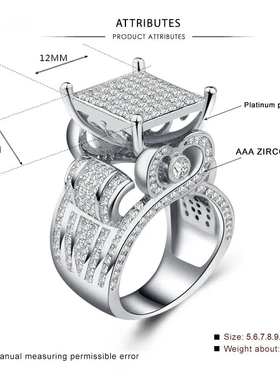 欧美嘻哈风微镶锆石爱心戒指重工设计感满钻复古指环潮流新款饰品