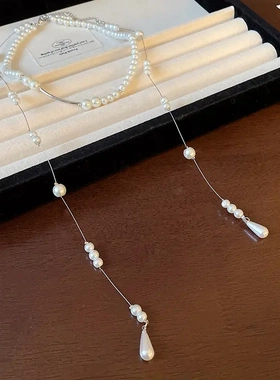 圆形人造珍珠项链法式复古时尚流苏毛衣链时尚设计感项饰