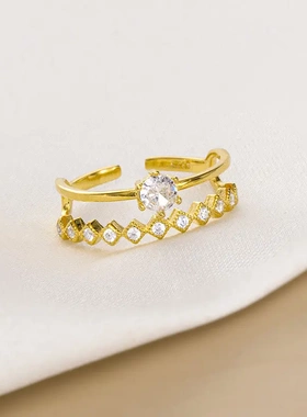 s925银轻奢锆石戒指女欧美复古高级感水滴开口指环指戒