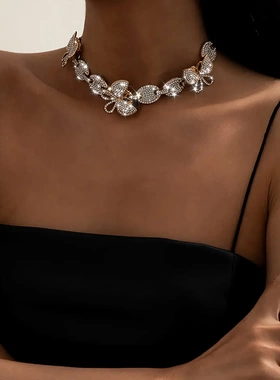 欧美饰品 轻奢满钻古巴扣链条项饰 复古气质微镶钻大项链