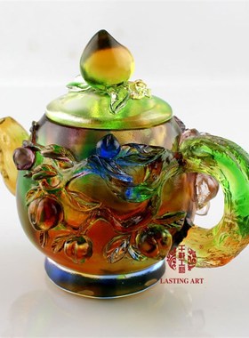 六合春 琉璃摆件工艺品寿壶桃子生日祝寿礼品长辈老年人贺寿礼物