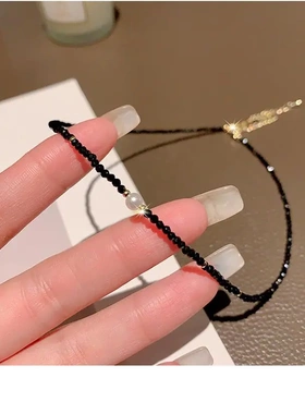 黑色水晶项链简约小众设计感ins锁骨链时尚个性ins风项饰女