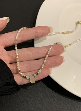 国风串珠项链彩色天然石森系民族风小众独特个性春夏颈链锁骨链女