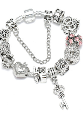 欧洲王冠爱心串珠 钥匙魅力女士手链贵族LOVE串珠手链 情人节饰品