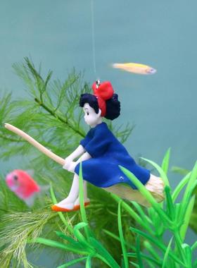 鱼缸造景装饰品悬浮魔女美人鱼水族箱漂浮卡通蓝胖子潜水员小摆件