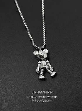 四肢可活动小熊项链男潮嘻哈朋克情侣长款百搭毛衣链网红吊坠配饰