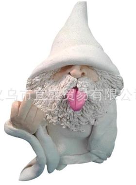 圣诞节白色矮人抽烟竖中指吐舌头套装摆件装饰品树脂侏儒