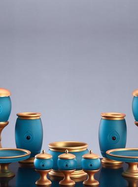 供具一套水杯花瓶供盘香炉佛具用品大全琉璃铜供具套装家用供佛
