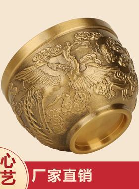 黄铜龙凤杯纯铜摆件茶道茶具杯子茶碗创意复古商务送礼礼品装饰品