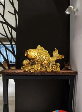 荷花鲤鱼图年年有余摆件连年有余鲤鱼摆放客厅电视柜装饰吉祥物