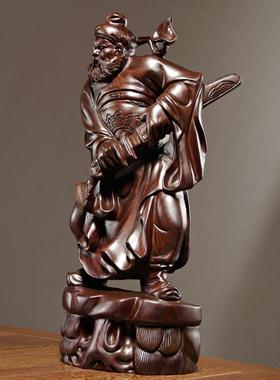 黑檀实木雕刻天师福神钟馗神像摆件家居客厅装饰品工艺品店铺摆设