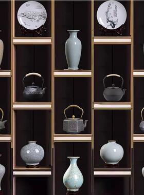 中式茶室摆件套装艺术品博古架茶柜茶壶茶道摆件装饰铁壶陶瓷花瓶