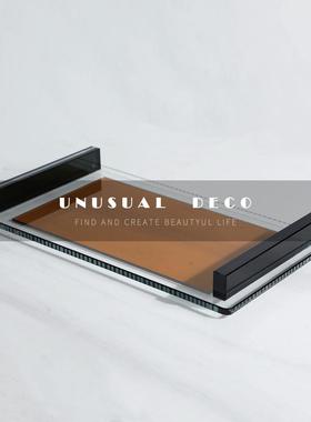 现代欧式轻奢灰色水晶玻璃托盘客厅餐厅桌面摆盘样板房售楼处饰品