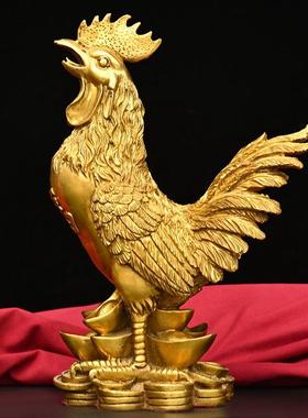 全黄铜公鸡金钱鸡摆件福字家居卧室装饰客厅玄关工艺礼品摆饰新中