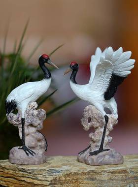 假山水景摆件仙鹤小白鹤丹顶鹤动物鱼缸鱼池微景观盆景造景装饰品