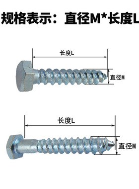 DIN571木螺丝外六角自攻六角木螺丝钉加长木螺丝钉M6M8M10M12M16
