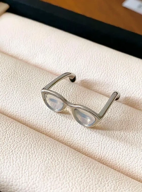 韩系滴油眼镜开口戒指简约个性设计感食指戒通勤创意新款指环手饰