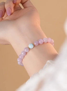 天然石海纹石紫锂辉串珠水晶手链轻奢高级感手串时尚甜美手饰