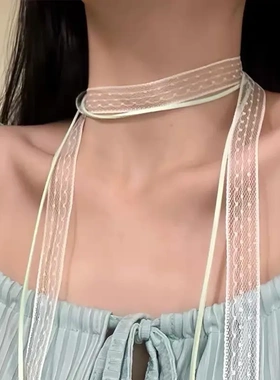 2025【桃味心动】超仙甜美蕾丝飘带项链春夏百搭丝巾