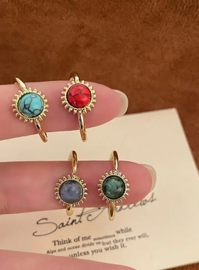 复古人造石开口戒指女时尚个性小众设计感食指戒网红气质精致指环