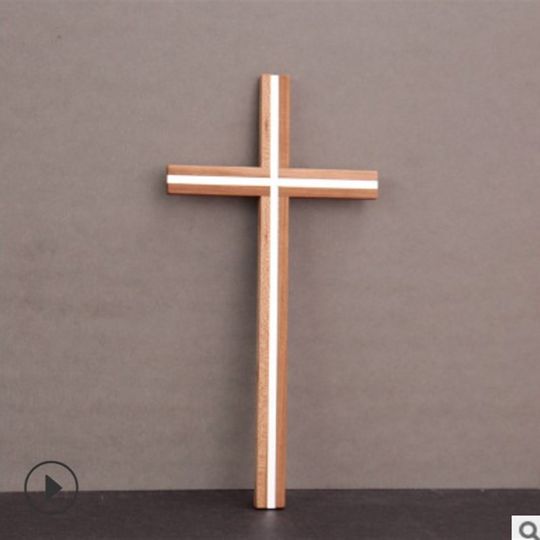 Mingxin oak wood inlaid lens cross 33X16.5cm wall decoration pendant crafts