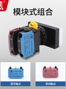 一佳双位LED带灯按钮开关LA38M-11D红绿双头自复位22mm短款