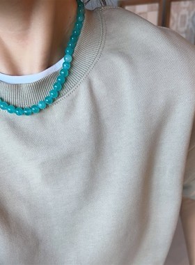 天然冰种莫桑比克蓝色水晶天河石圆珠项链幸运转运锁骨链毛衣链女