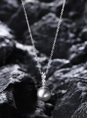 灰色珍珠吊坠项链配饰女轻奢小众高级感简约装饰锁骨链冷淡风夏天