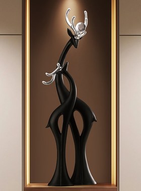 现代简约轻奢风情侣对鹿大玄关摆件客厅电视柜装饰品乔迁新婚礼物