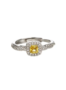 小红书同款小方糖黄钻戒指女ins风小众设计感轻奢百搭指环食指戒