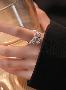 锆石水滴方形可调节开口戒指个性小众设计感食指戒气质高级感手饰