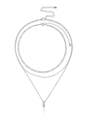 饰品欧美潮流街拍水滴片项圈项链扁平链条三条组