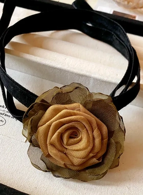 甜美网纱花朵绑带项链复古氛围感时尚锁骨链田园风独特设计项饰女