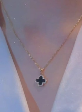 四叶花钛钢项链女铜微镶吊坠锁骨