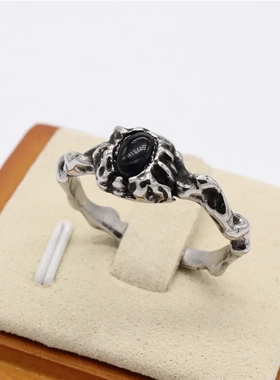 r1405 欧美风个性复古设计树枝宝石ins小众冷淡风男女钛钢戒