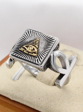 r1713 饰品 欧美个性复古共济会眼男士钛钢戒指