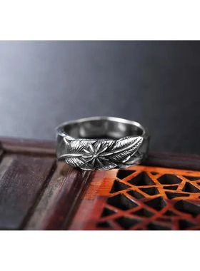 r0702-20   饰品 个性时尚复古羽毛男士钛钢戒指